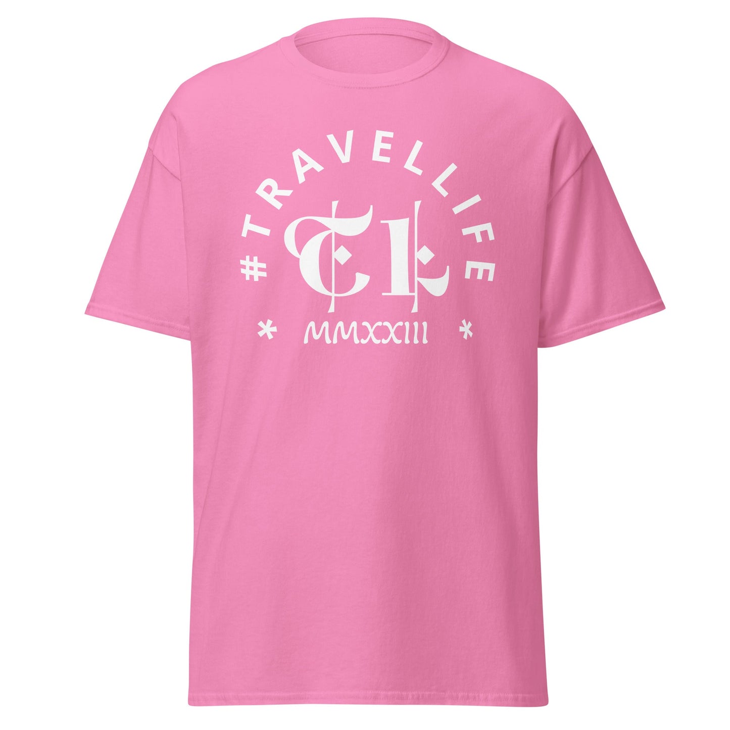 #Travellife Arc TL Logo Roman 2023 Men's Classic Tee White Text 2X+