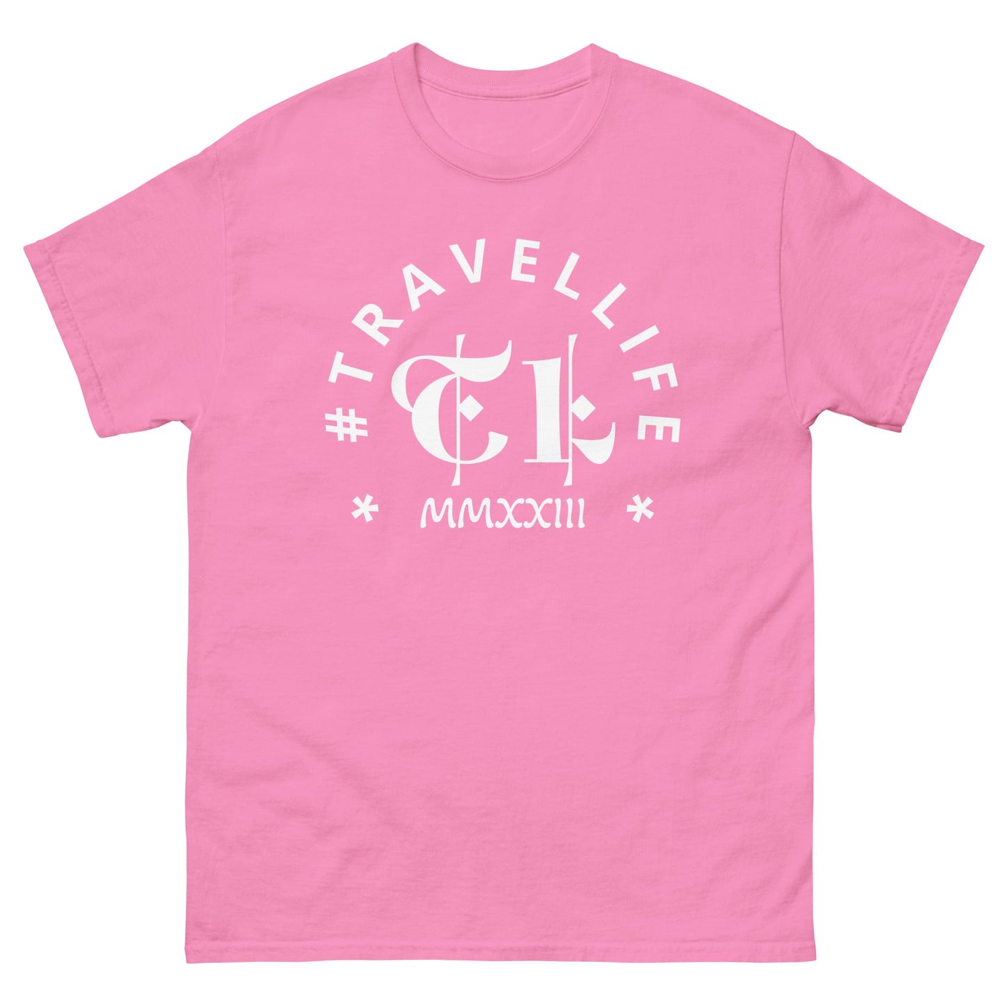 #Travellife Arc TL Logo Roman 2023 Men's Classic Tee White Text 2X+