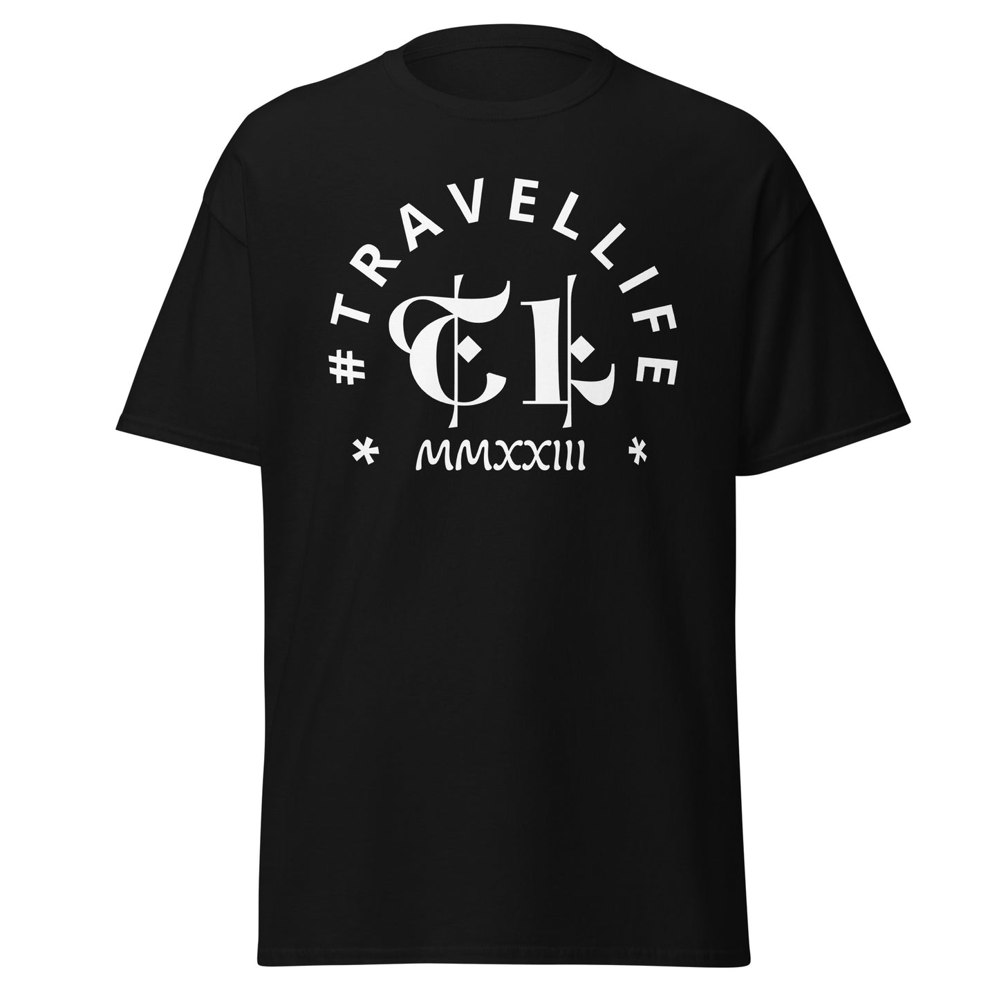 #Travellife Arc TL Logo Roman 2023 Men's Classic Tee White Text