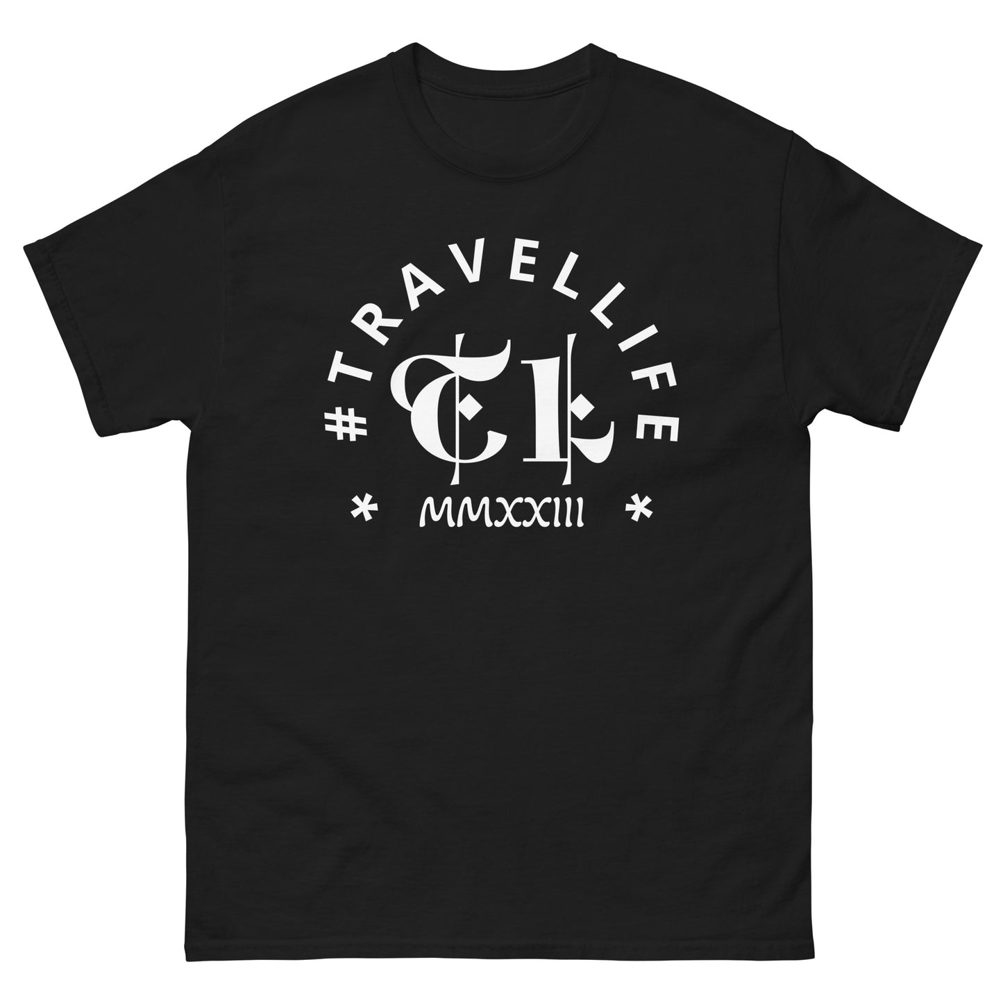 #Travellife Arc TL Logo Roman 2023 Men's Classic Tee White Text