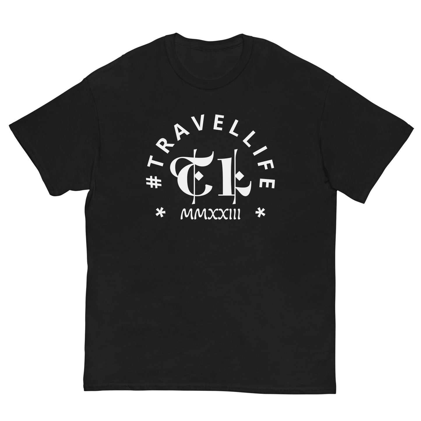 #Travellife Arc TL Logo Roman 2023 Men's Classic Tee White Text