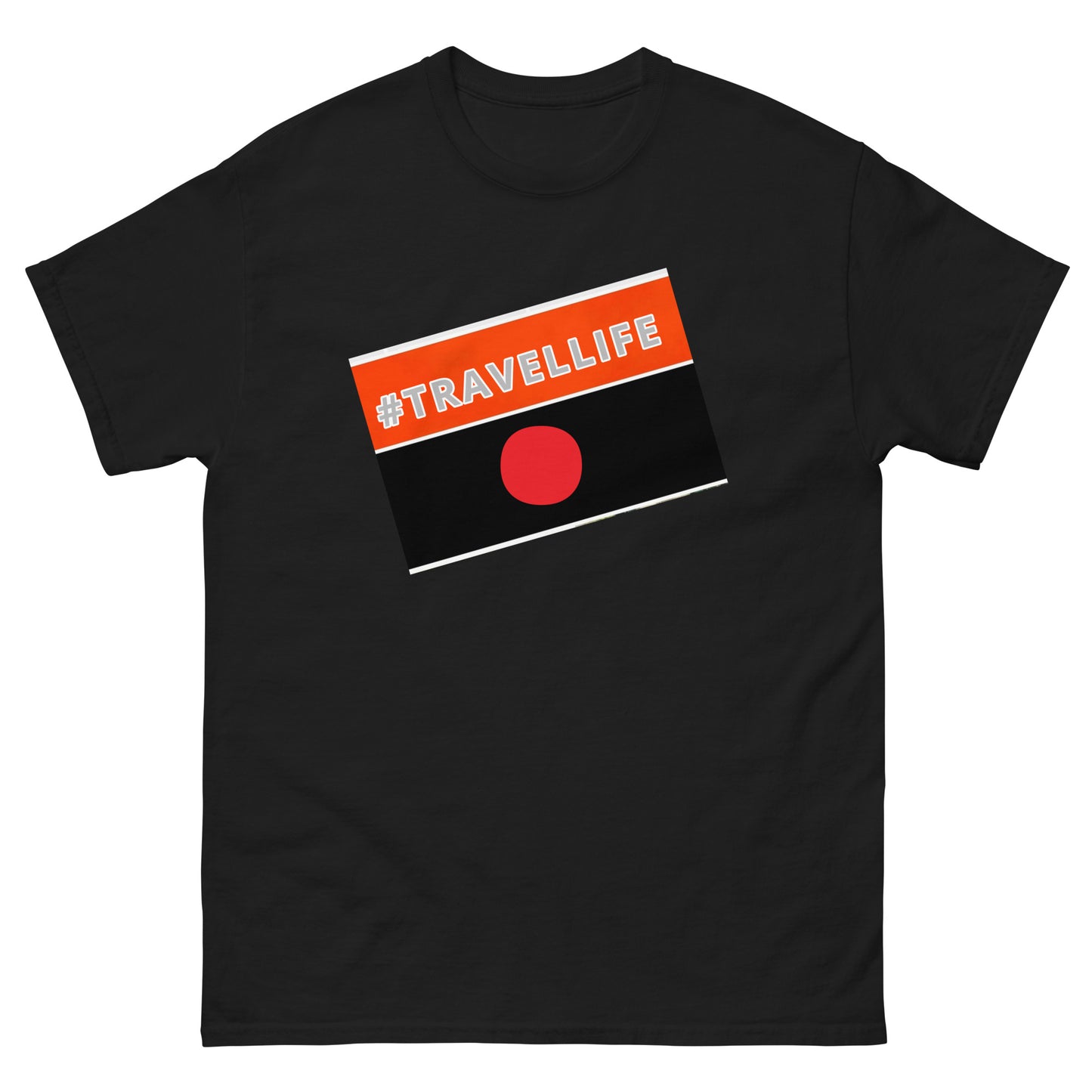 #Travellife Red and Black Blocks with Large Red Circle Men's classic tee