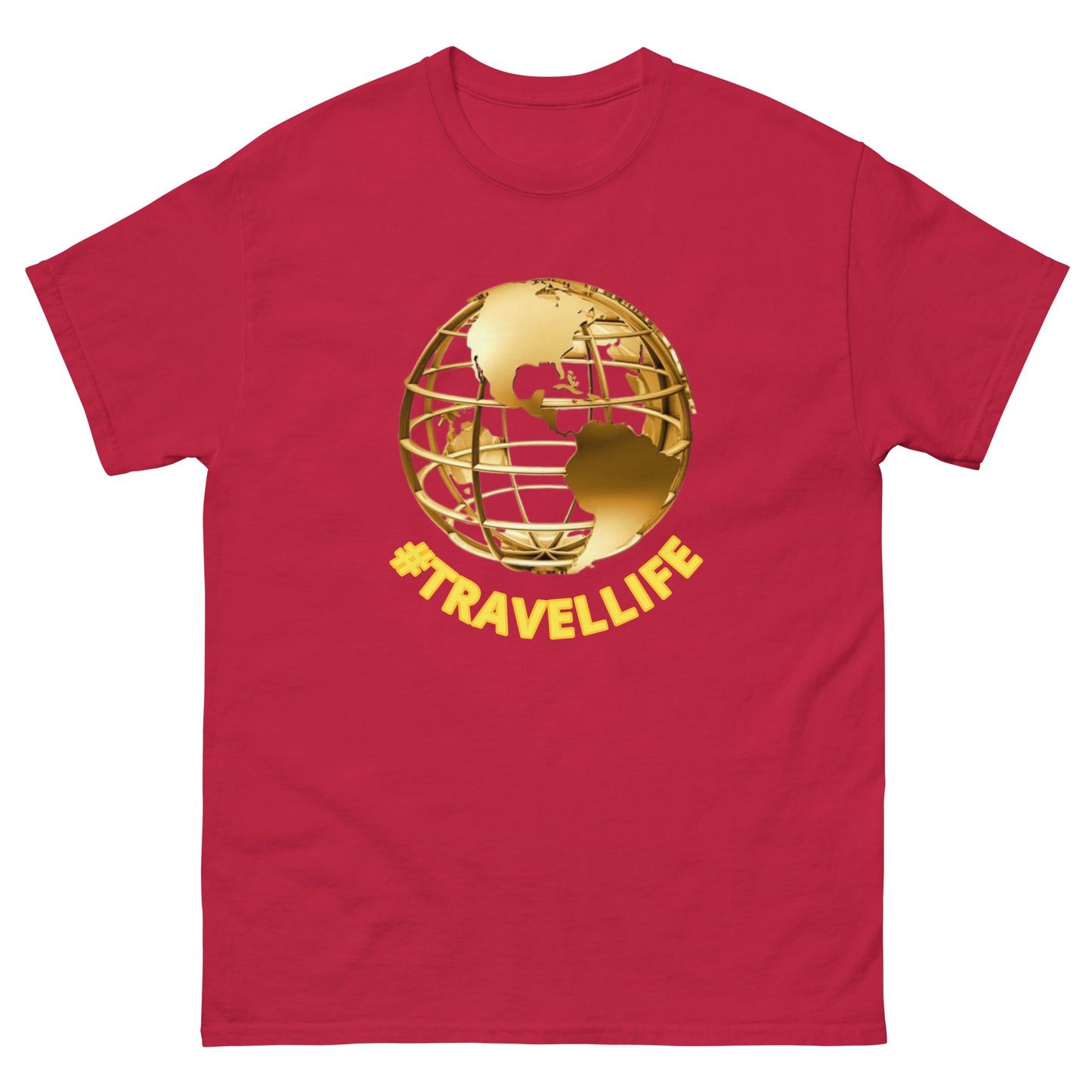 #Travellife World Men's Classic Tee Gold Text