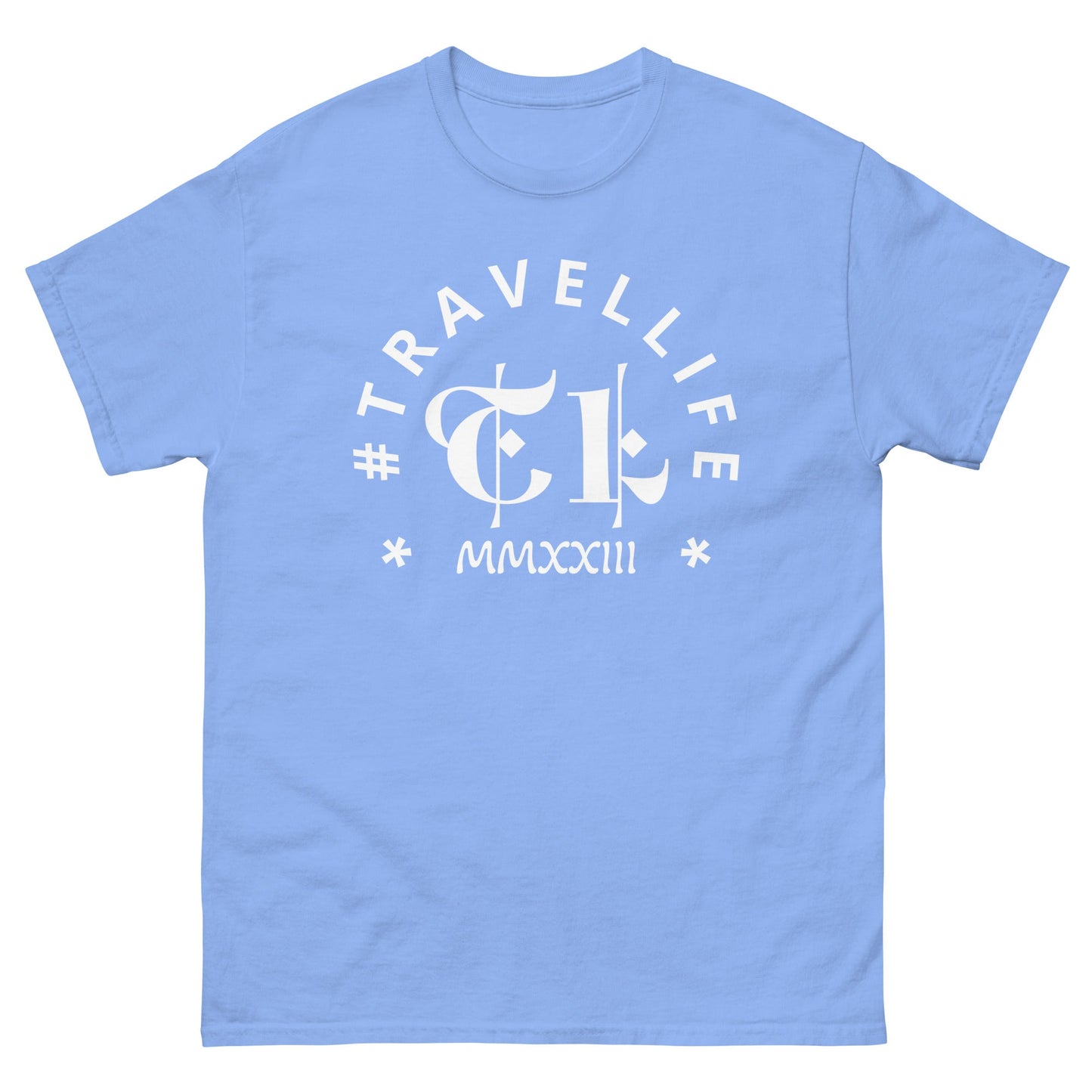 #Travellife Arc TL Logo Roman 2023 Men's Classic Tee White Text 2X+