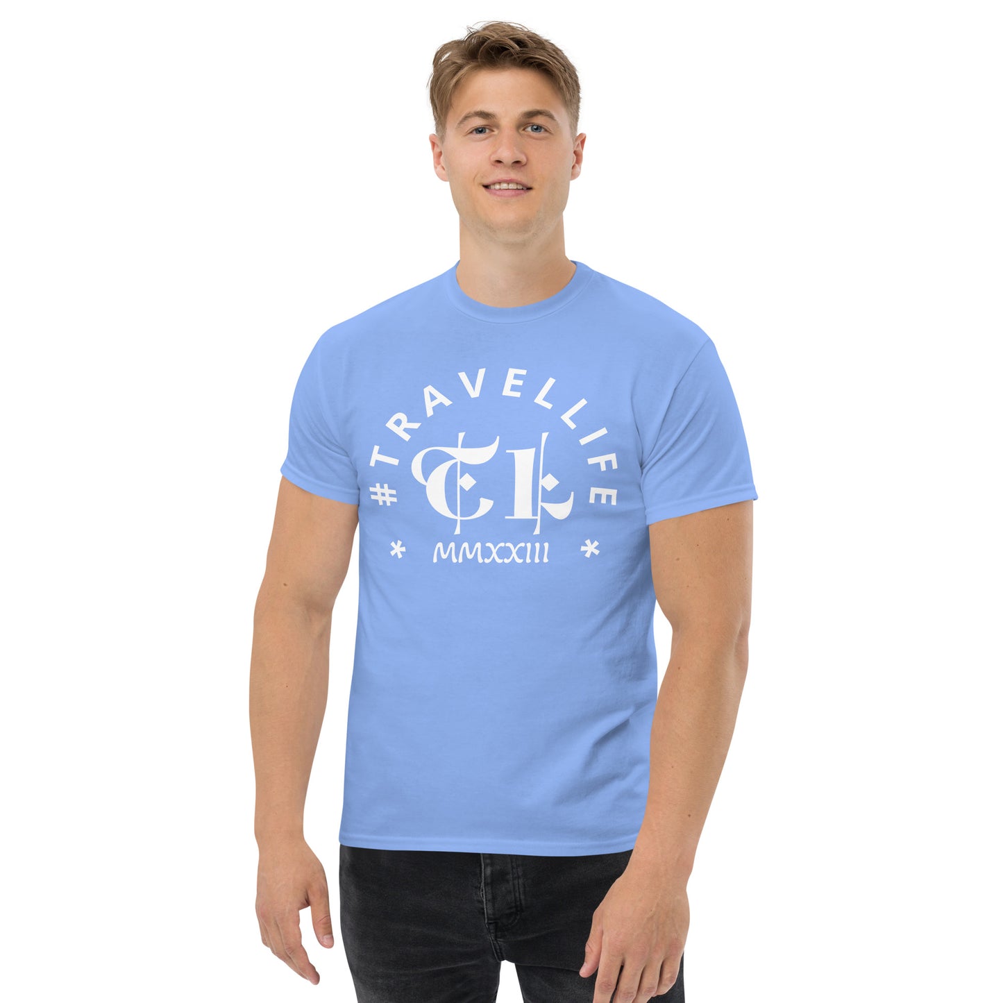 #Travellife Arc TL Logo Roman 2023 Men's Classic Tee White Text