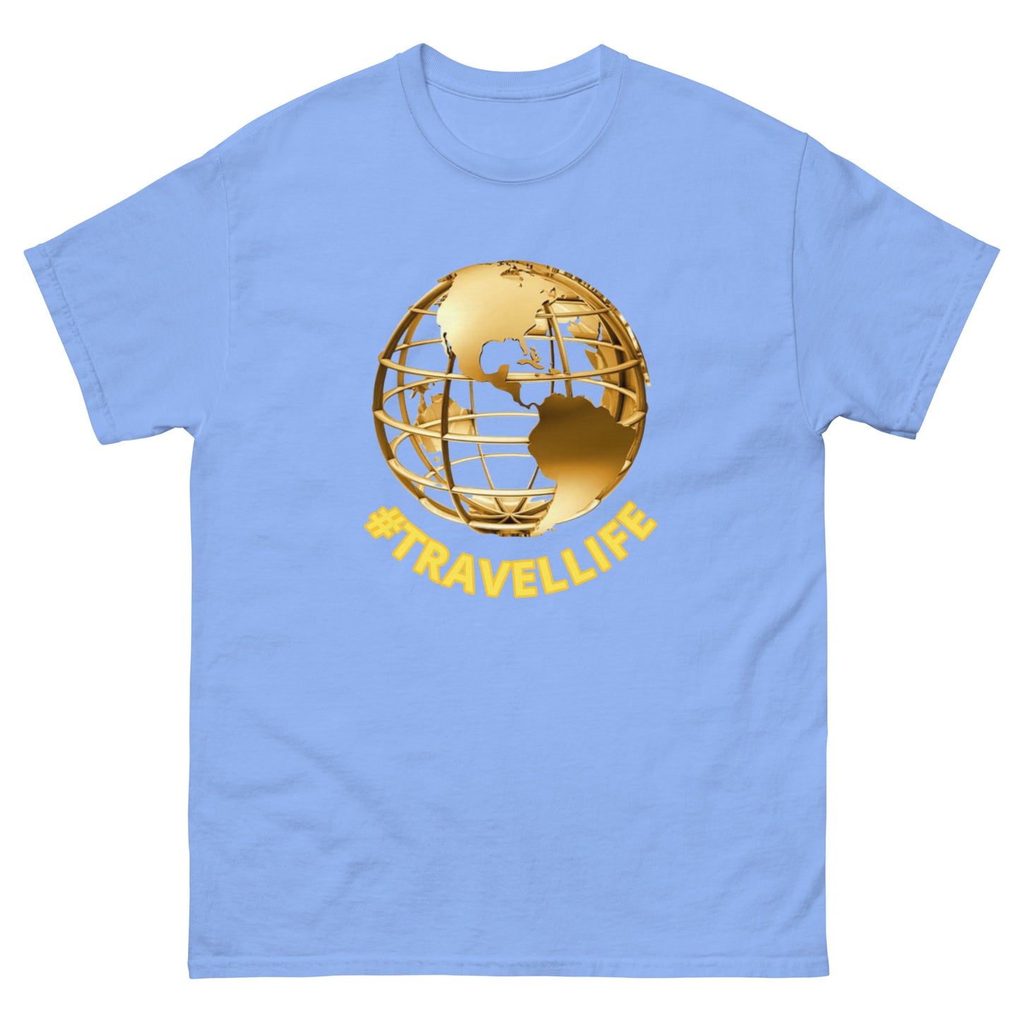 #Travellife World Men's Classic Tee Gold Text