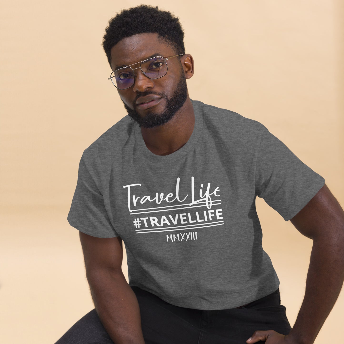 #Travellife Signature Roman 2023 Men's Classic Tee White Text