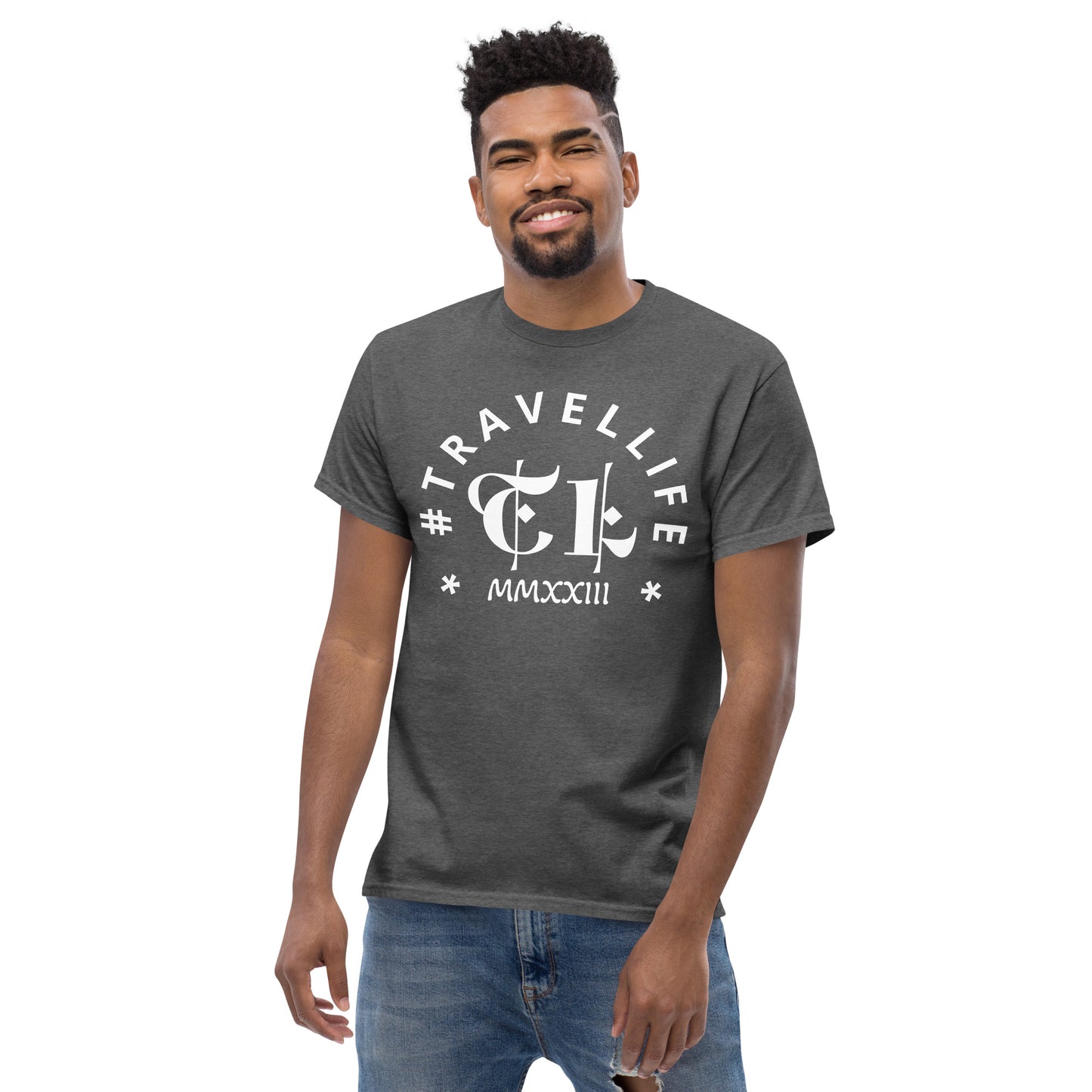 #Travellife Arc TL Logo Roman 2023 Men's Classic Tee White Text