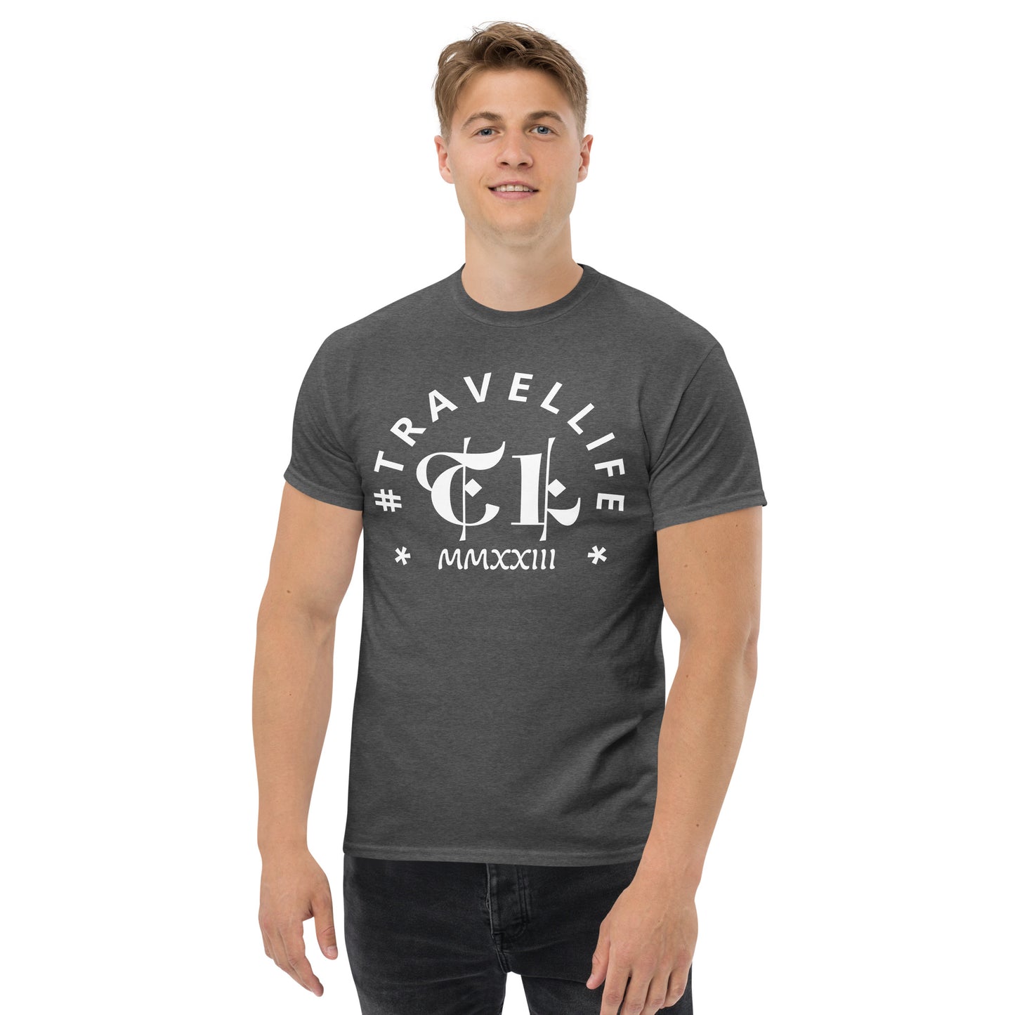 #Travellife Arc TL Logo Roman 2023 Men's Classic Tee White Text