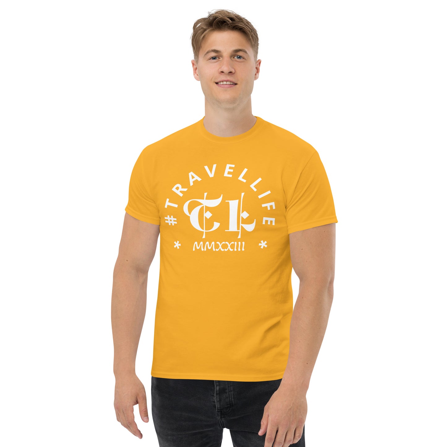 #Travellife Arc TL Logo Roman 2023 Men's Classic Tee White Text