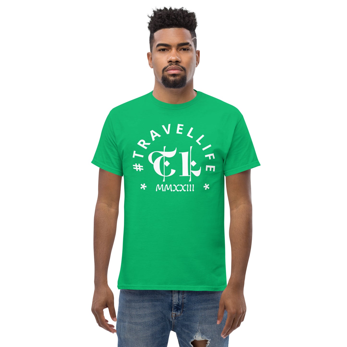 #Travellife Arc TL Logo Roman 2023 Men's Classic Tee White Text