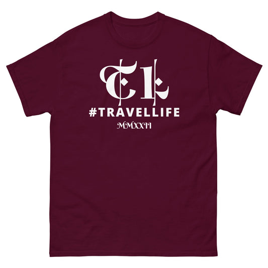 TL Logo #Travellife Roman 2022 Men's Classic Tee White Text 2X+