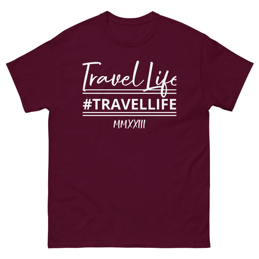 #Travellife Signature Roman 2023 Men's Classic Tee White Text 2X+