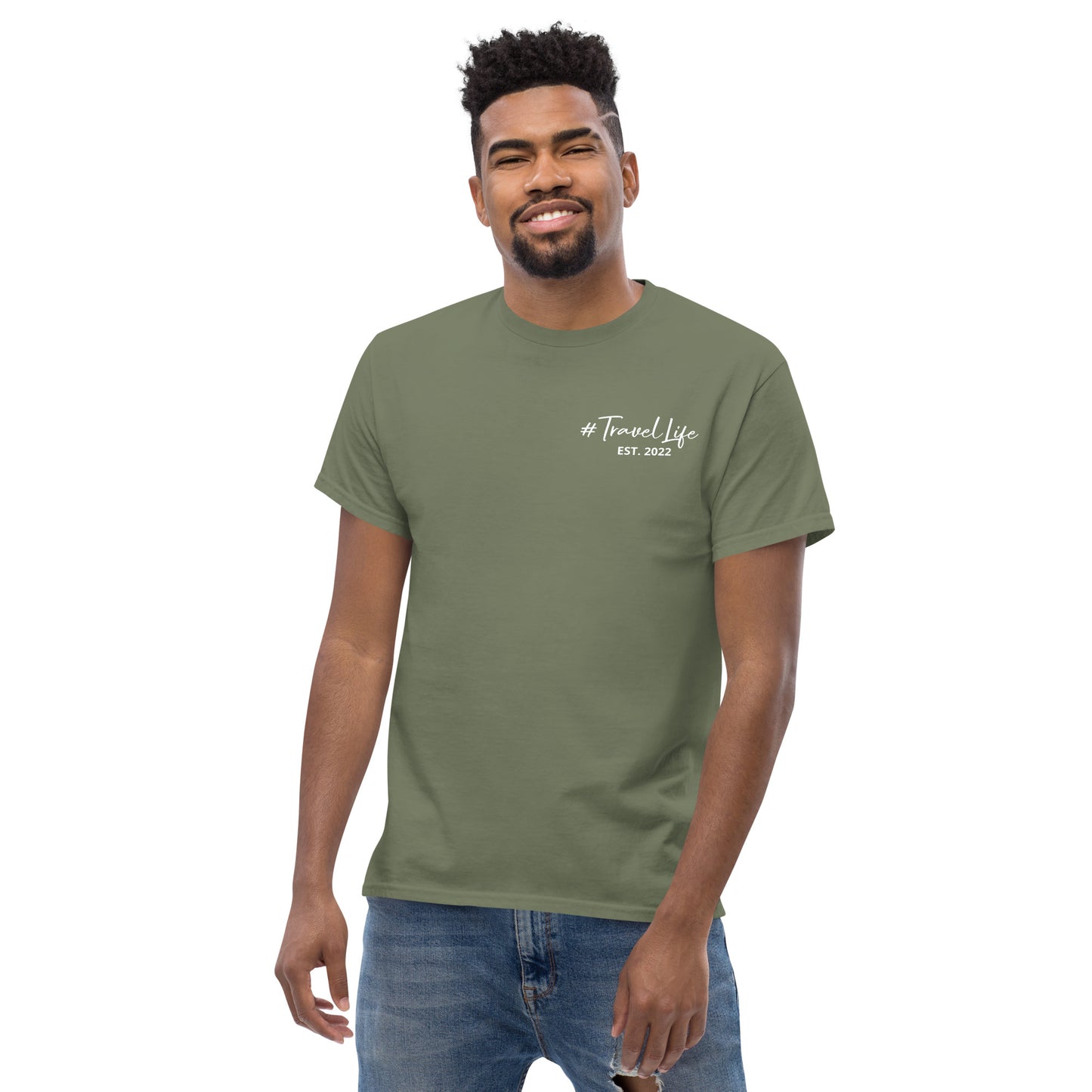 #Travellife Signature Est. 2022 Men's Classic Tee White Text