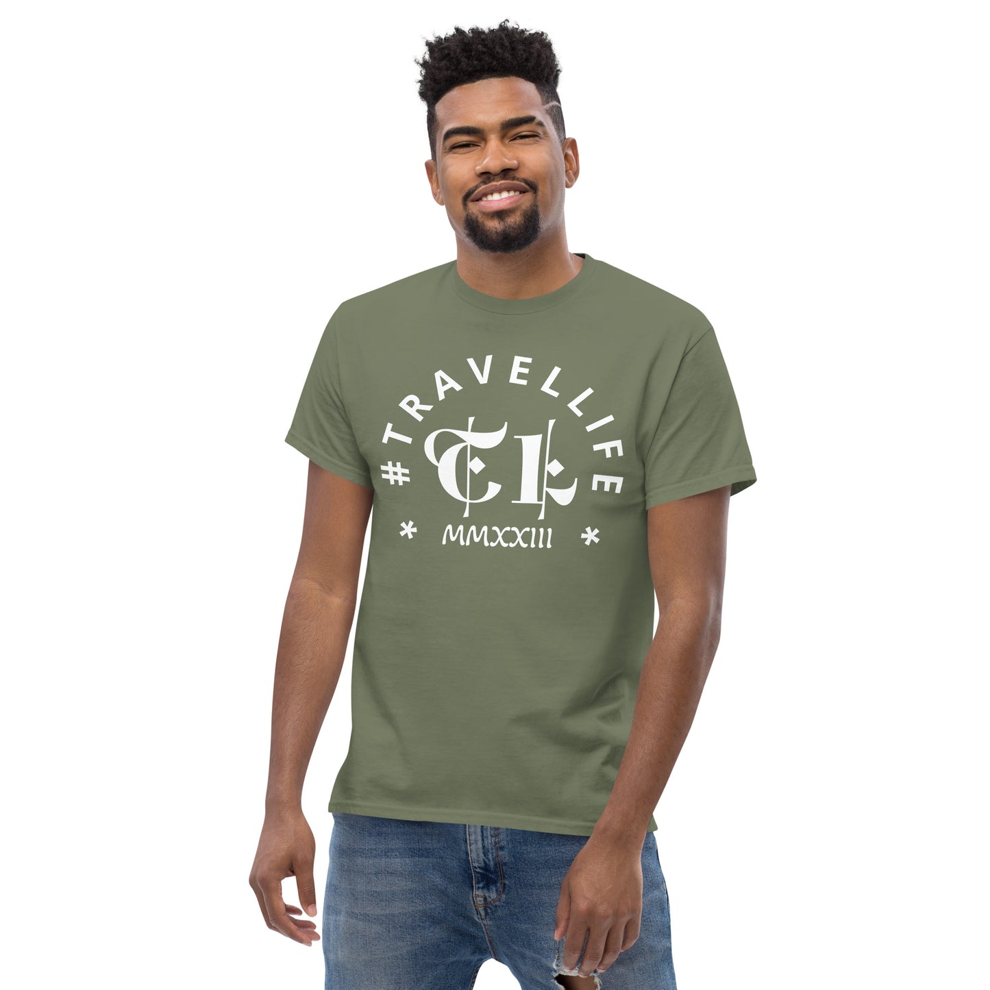 #Travellife Arc TL Logo Roman 2023 Men's Classic Tee White Text