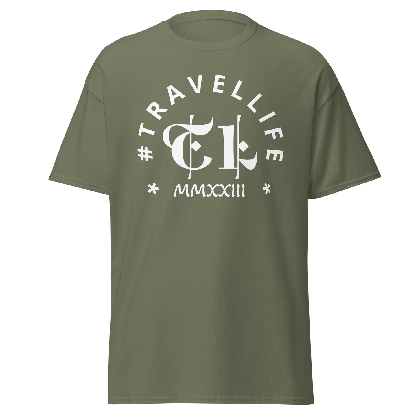 #Travellife Arc TL Logo Roman 2023 Men's Classic Tee White Text