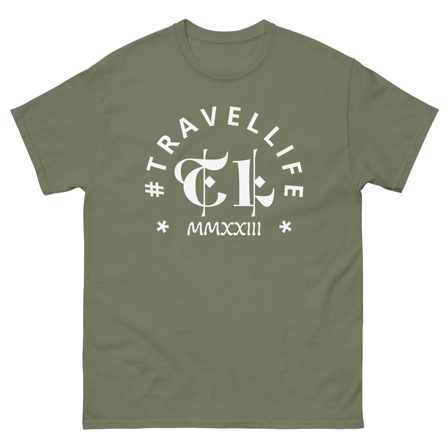 #Travellife Arc TL Logo Roman 2023 Men's Classic Tee White Text