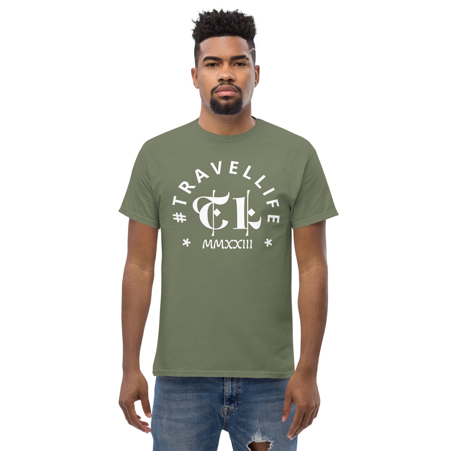 #Travellife Arc TL Logo Roman 2023 Men's Classic Tee White Text