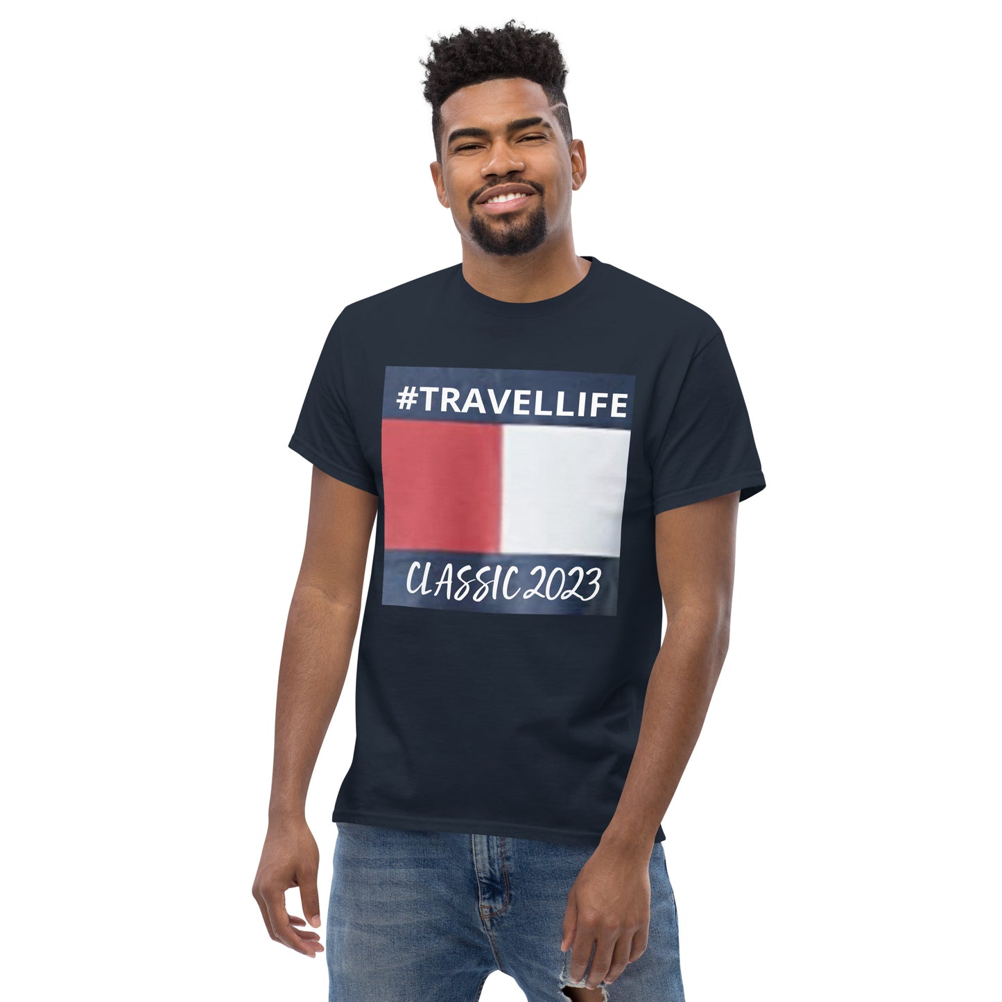 #Travellife Banner Classic 2023 Men's Tee White Text