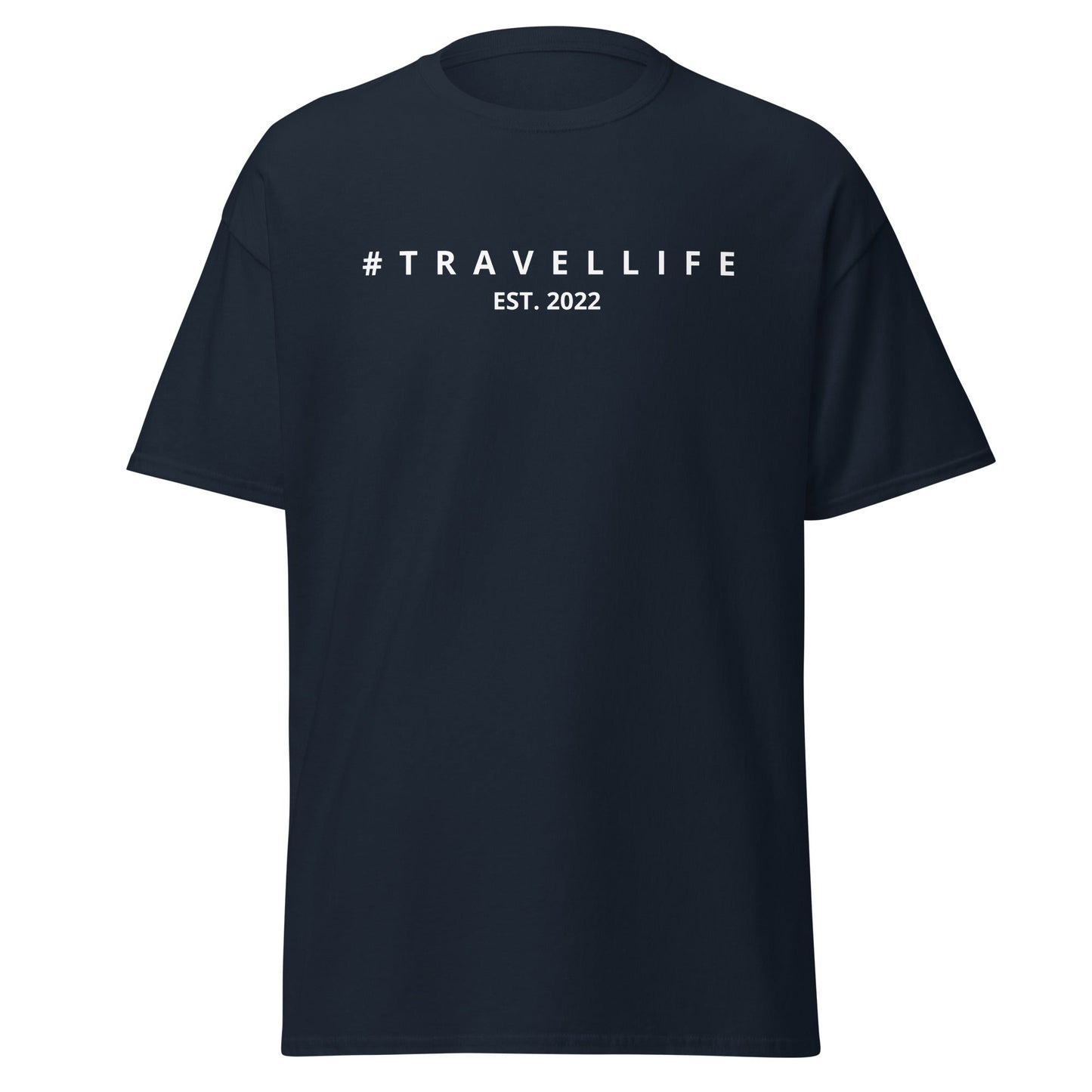 #Travellife Est. 2022 Men's Classic Tee White Text 2X+