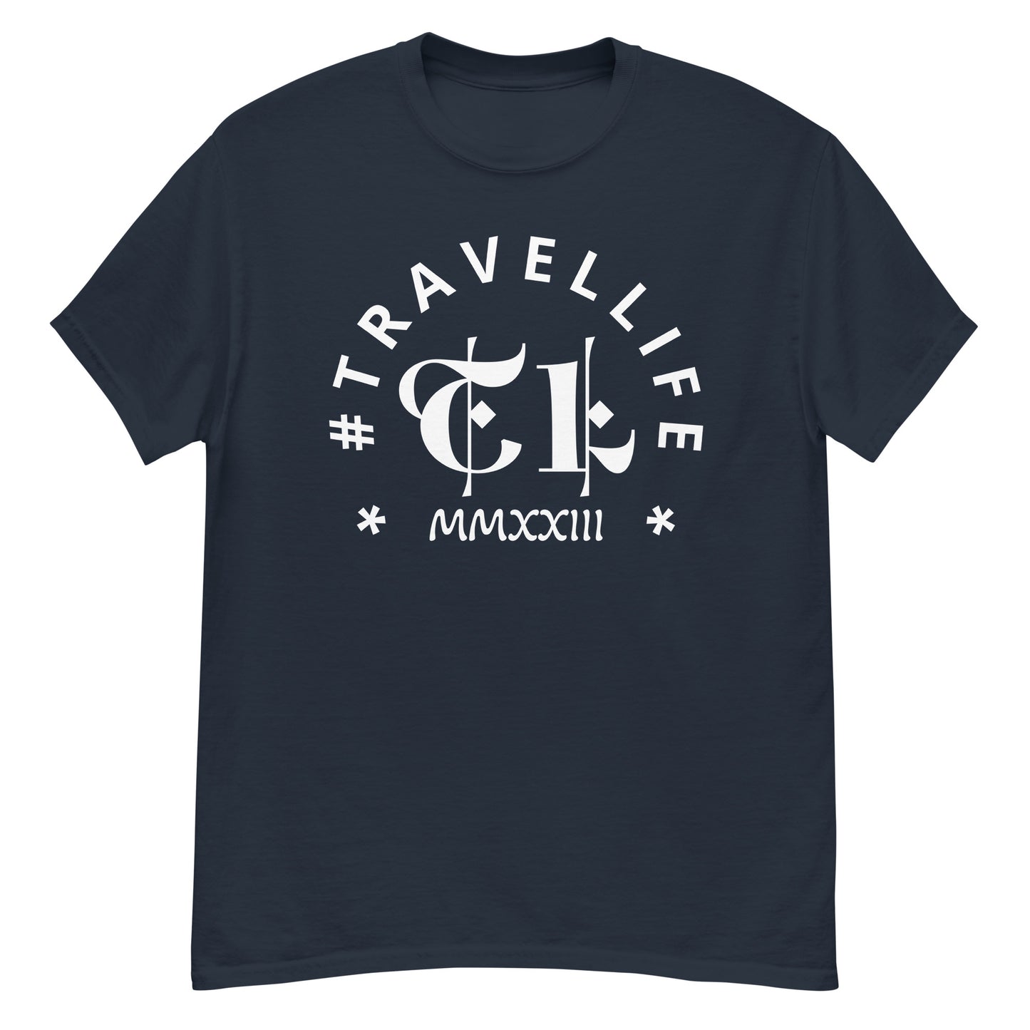 #Travellife Arc TL Logo Roman 2023 Men's Classic Tee White Text