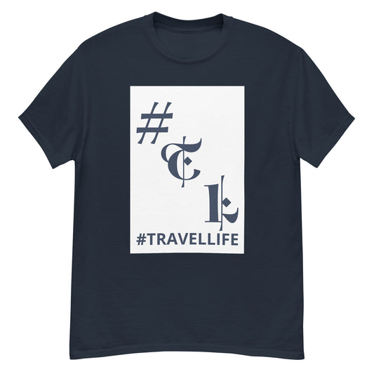 White Background #TL Logo Plus Size Navy Men's Classic Tee Navy Text