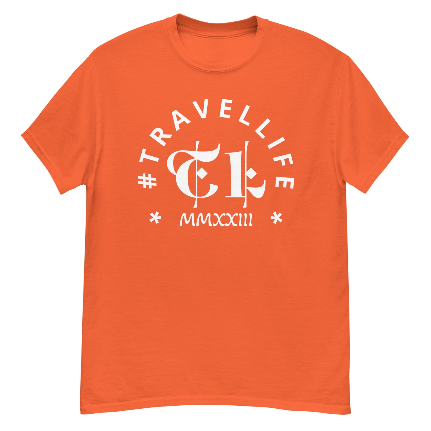 #Travellife Arc TL Logo Roman 2023 Men's Classic Tee White Text