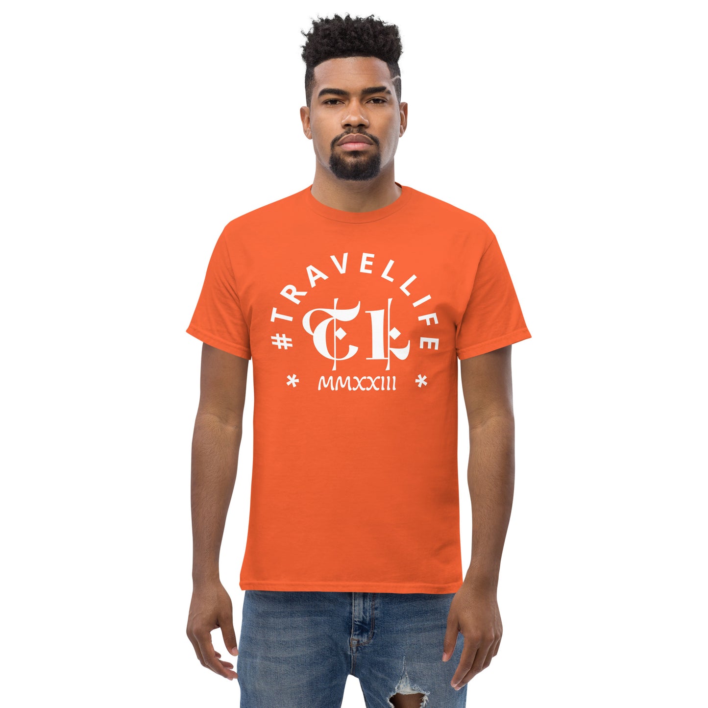 #Travellife Arc TL Logo Roman 2023 Men's Classic Tee White Text