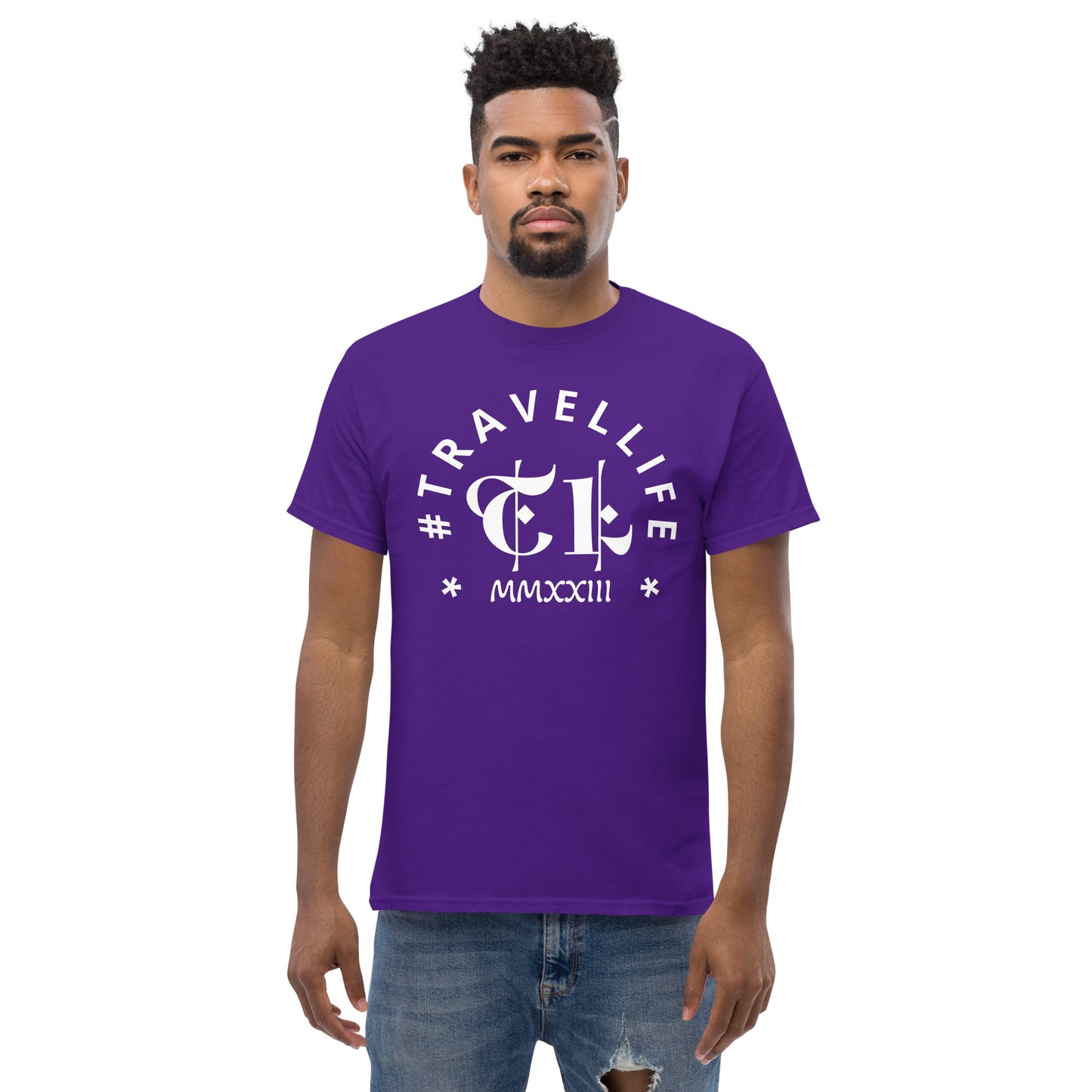 #Travellife Arc TL Logo Roman 2023 Men's Classic Tee White Text