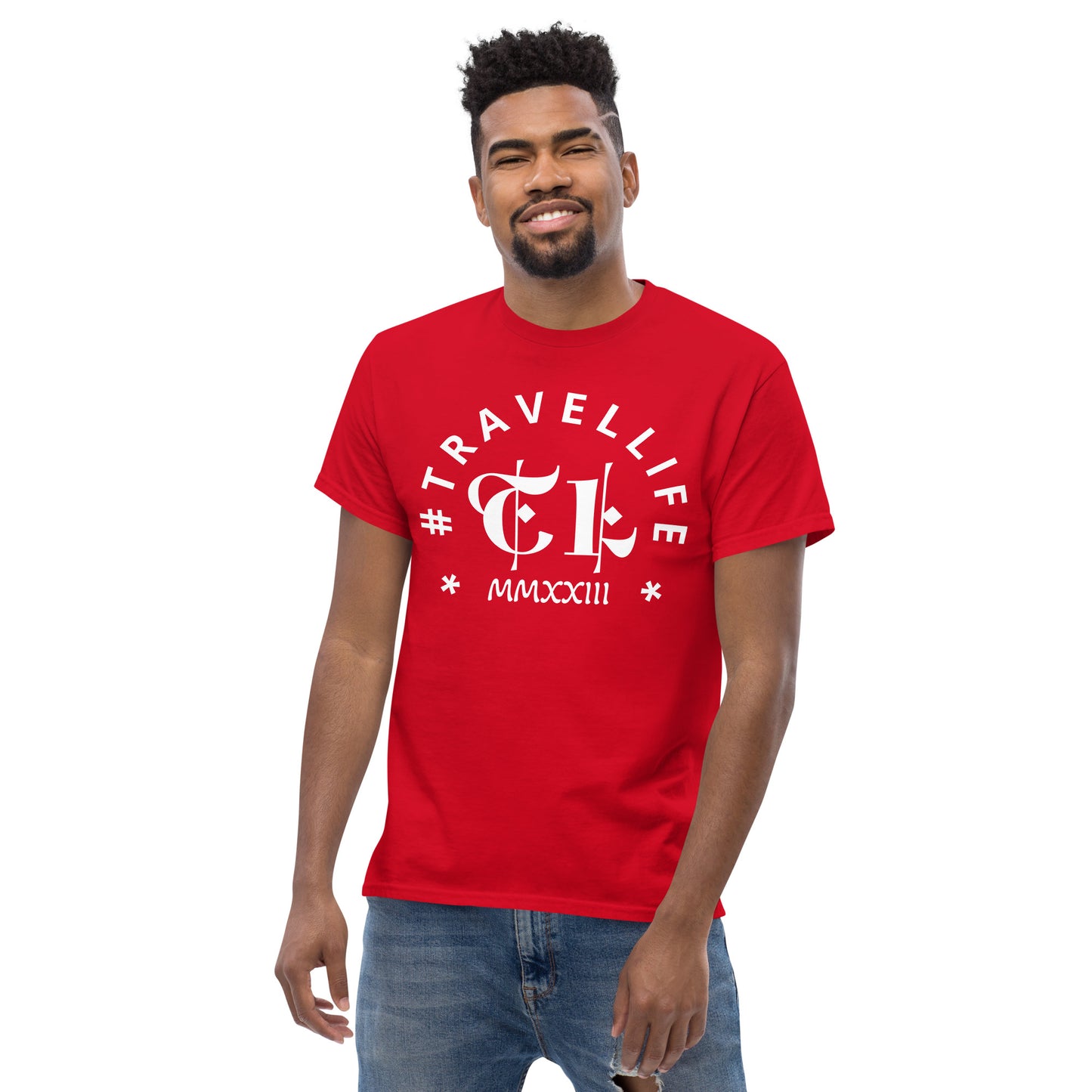 #Travellife Arc TL Logo Roman 2023 Men's Classic Tee White Text