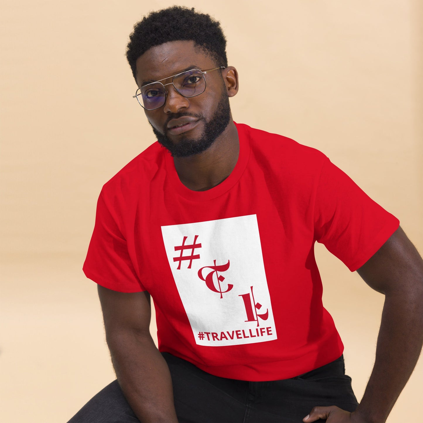 White Background #TL Logo Red Men's Classic Tee Red Text 2X+
