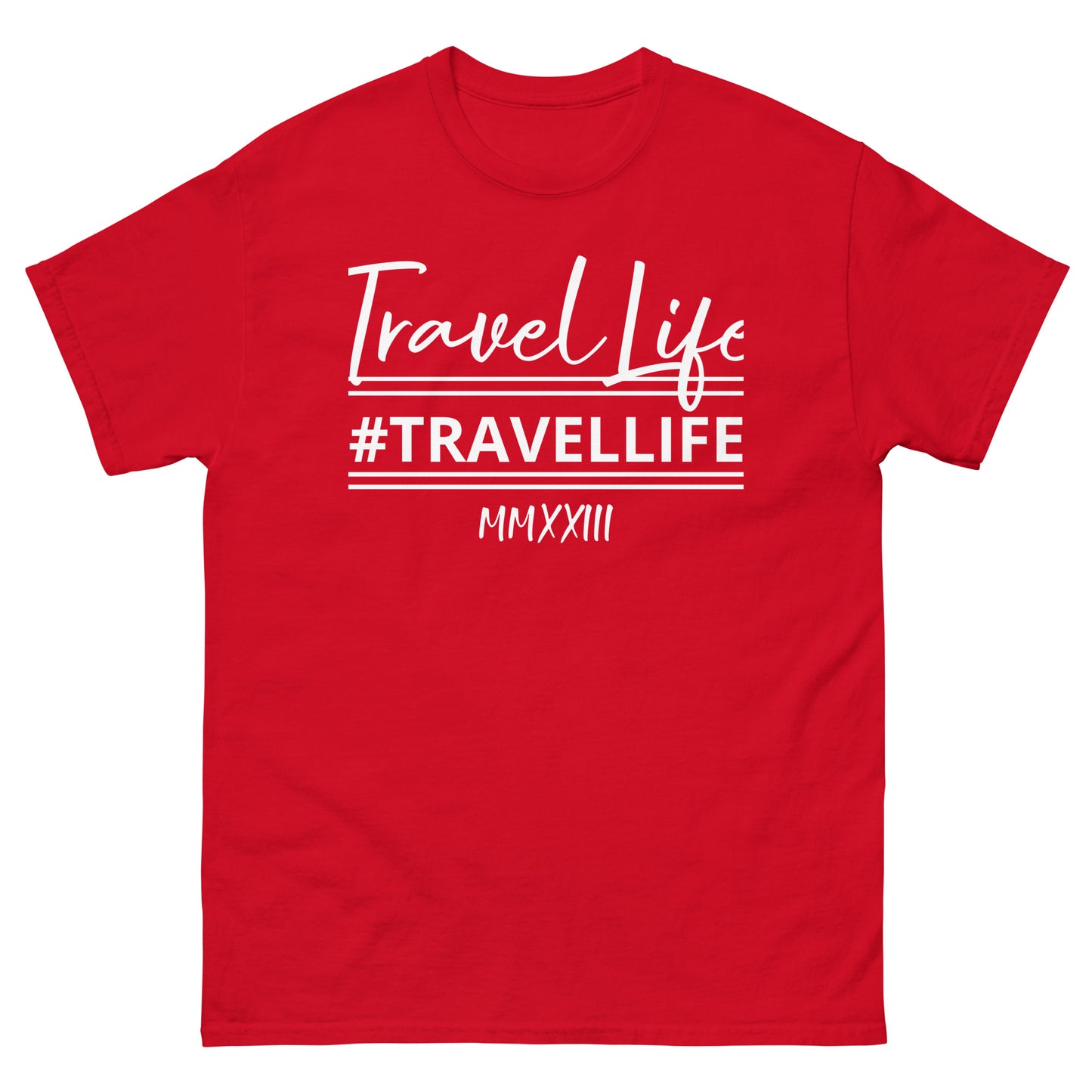 #Travellife Signature Roman 2023 Men's Classic Tee White Text