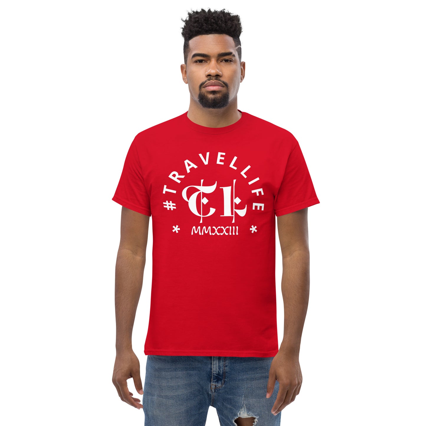 #Travellife Arc TL Logo Roman 2023 Men's Classic Tee White Text