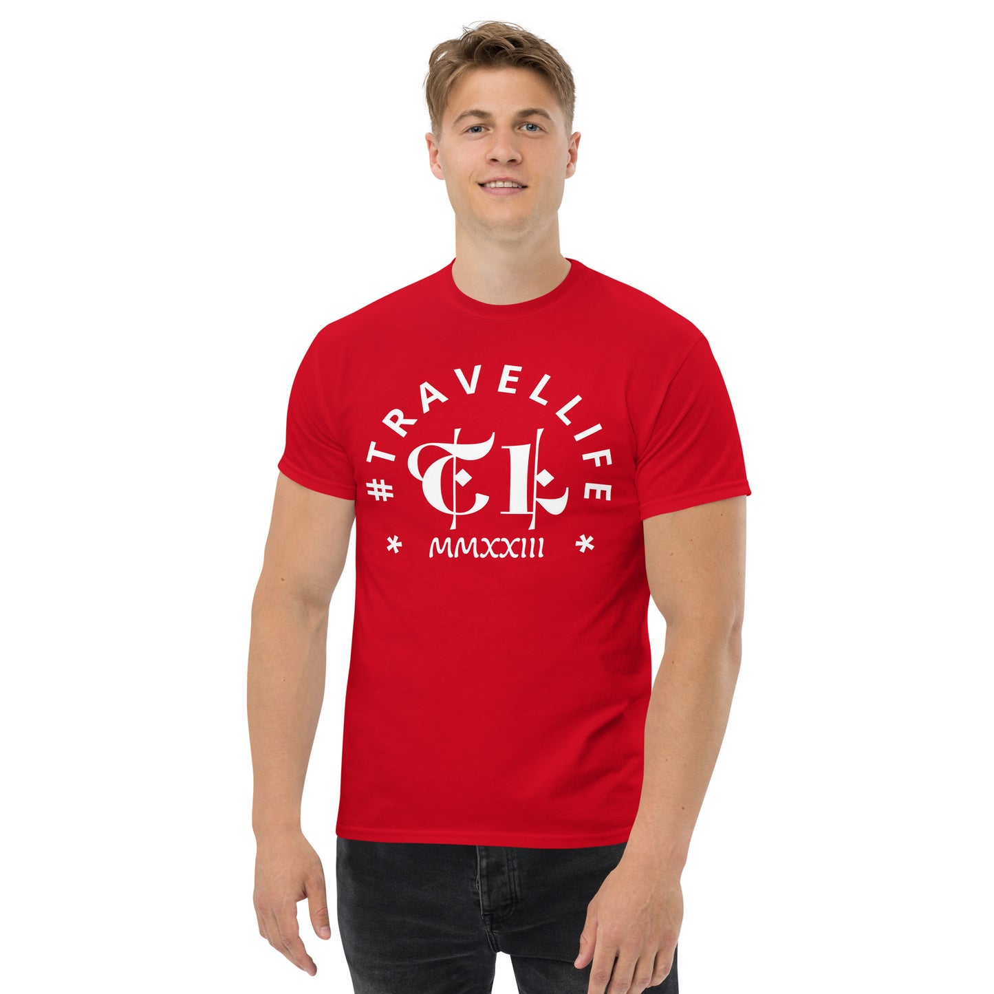 #Travellife Arc TL Logo Roman 2023 Men's Classic Tee White Text