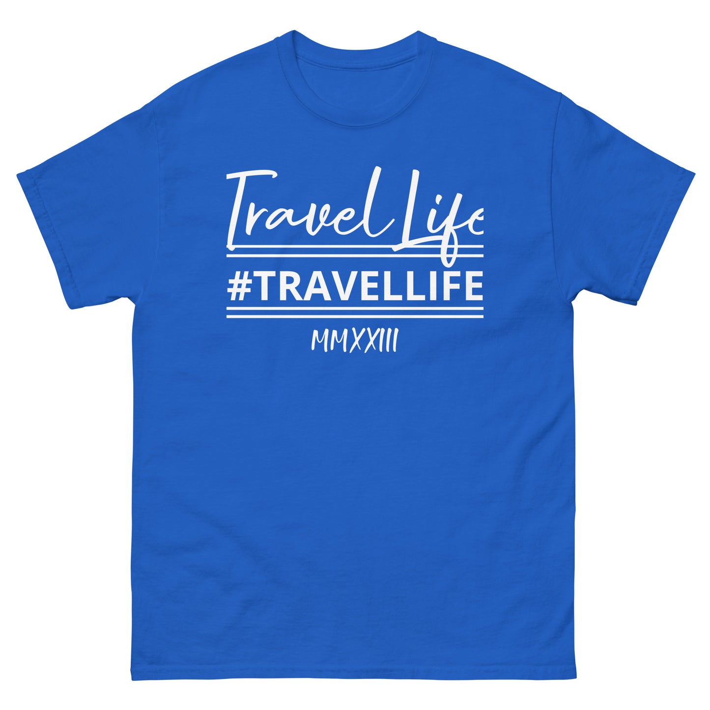 #Travellife Signature Roman 2023 Men's Classic Tee White Text