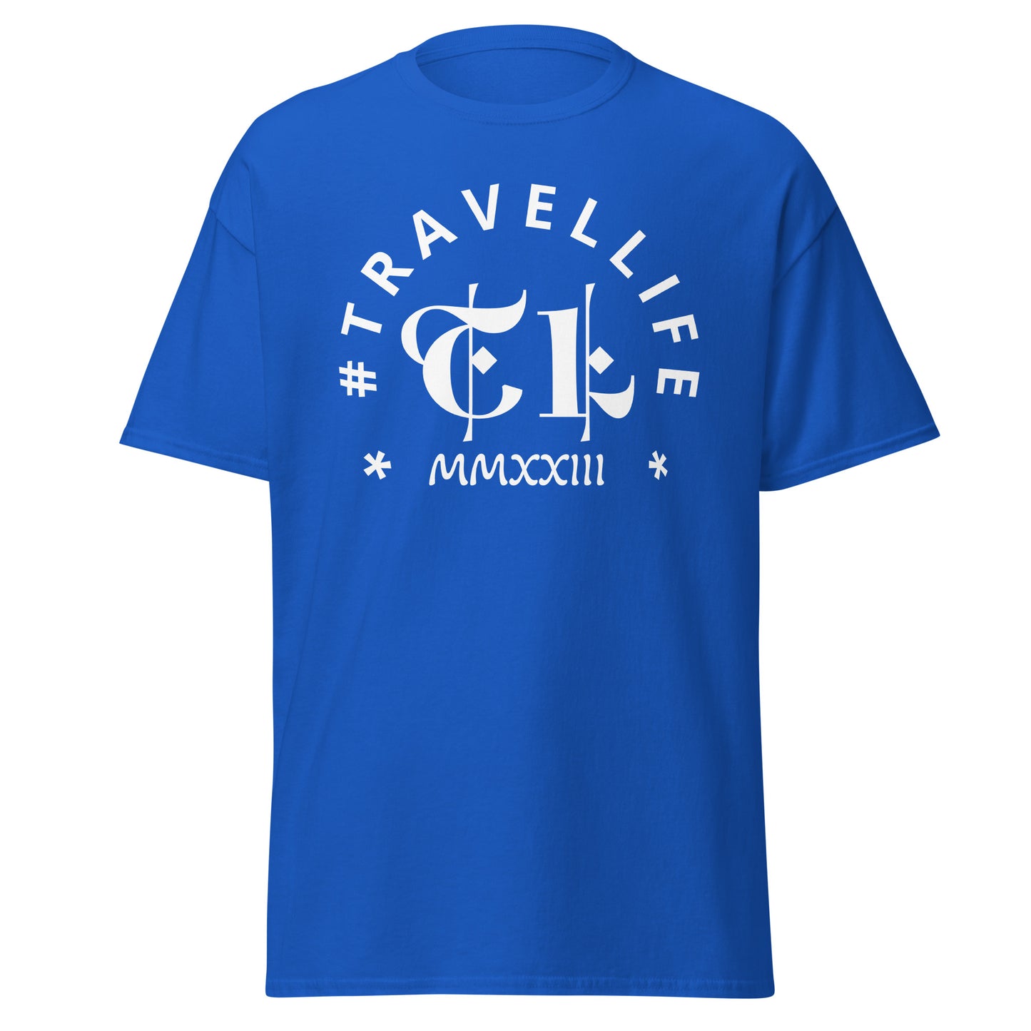 #Travellife Arc TL Logo Roman 2023 Men's Classic Tee White Text