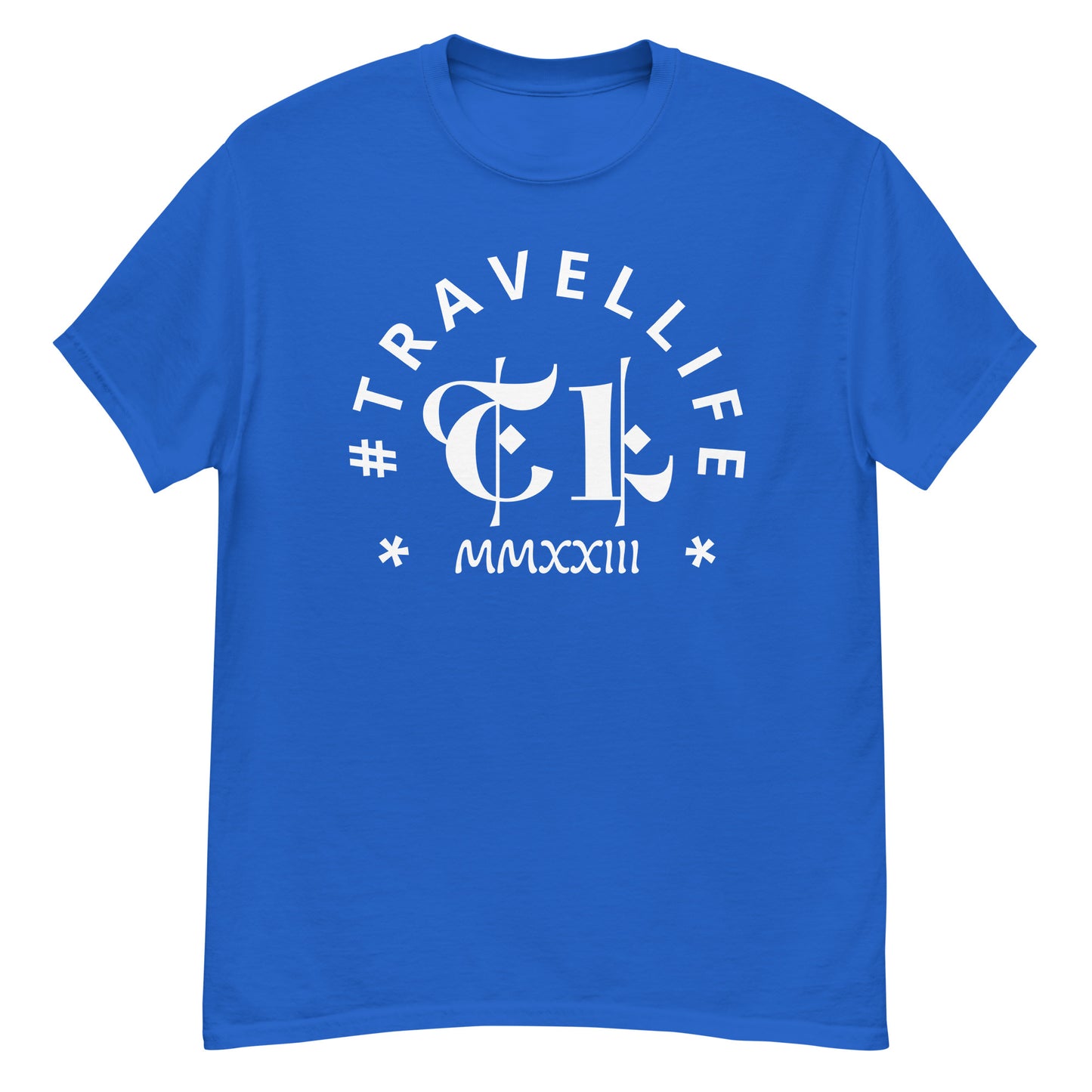 #Travellife Arc TL Logo Roman 2023 Men's Classic Tee White Text