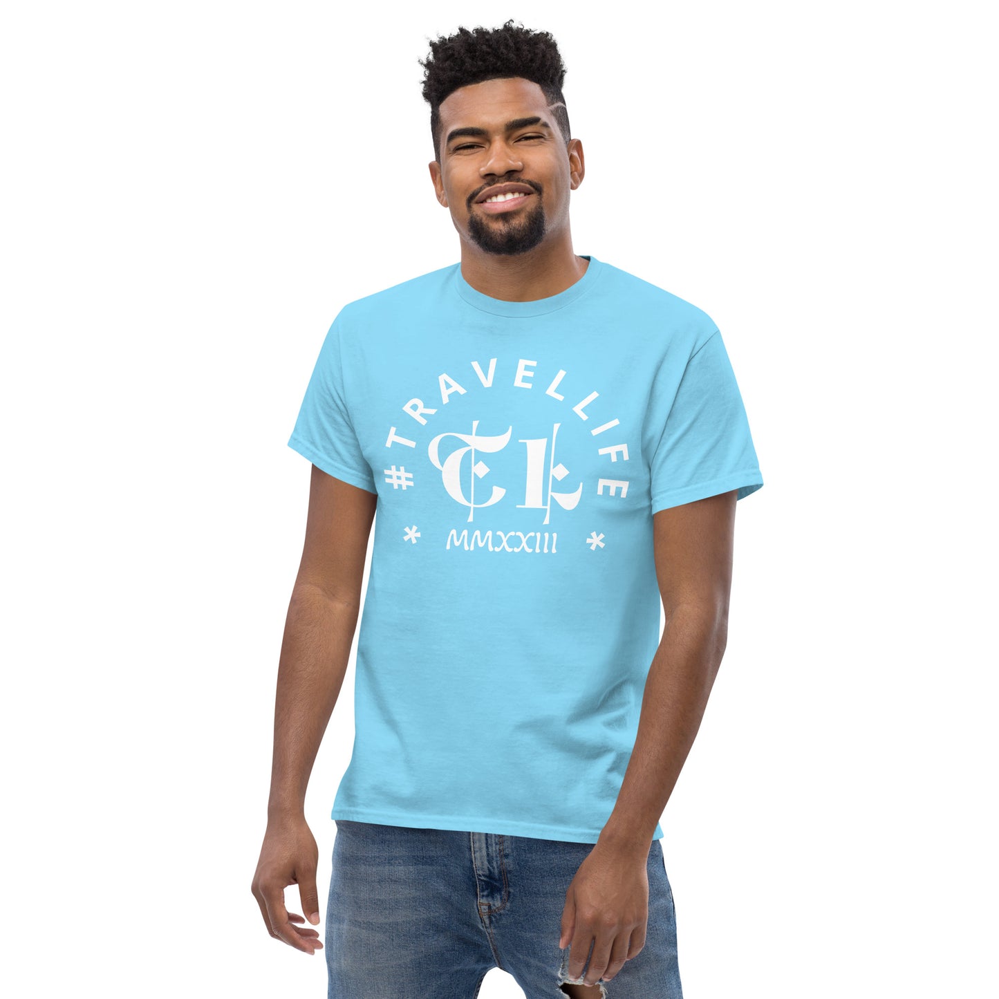 #Travellife Arc TL Logo Roman 2023 Men's Classic Tee White Text