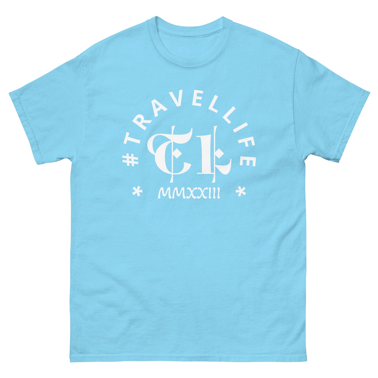 #Travellife Arc TL Logo Roman 2023 Men's Classic Tee White Text