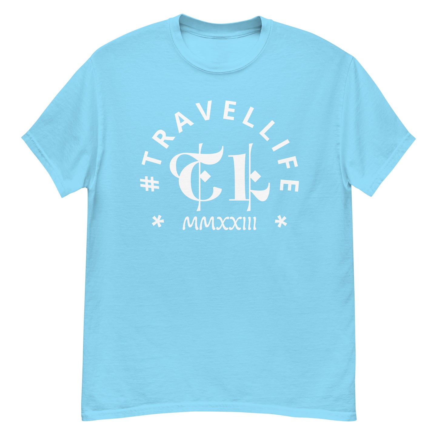 #Travellife Arc TL Logo Roman 2023 Men's Classic Tee White Text