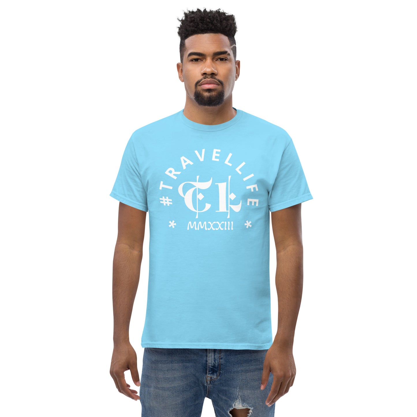 #Travellife Arc TL Logo Roman 2023 Men's Classic Tee White Text