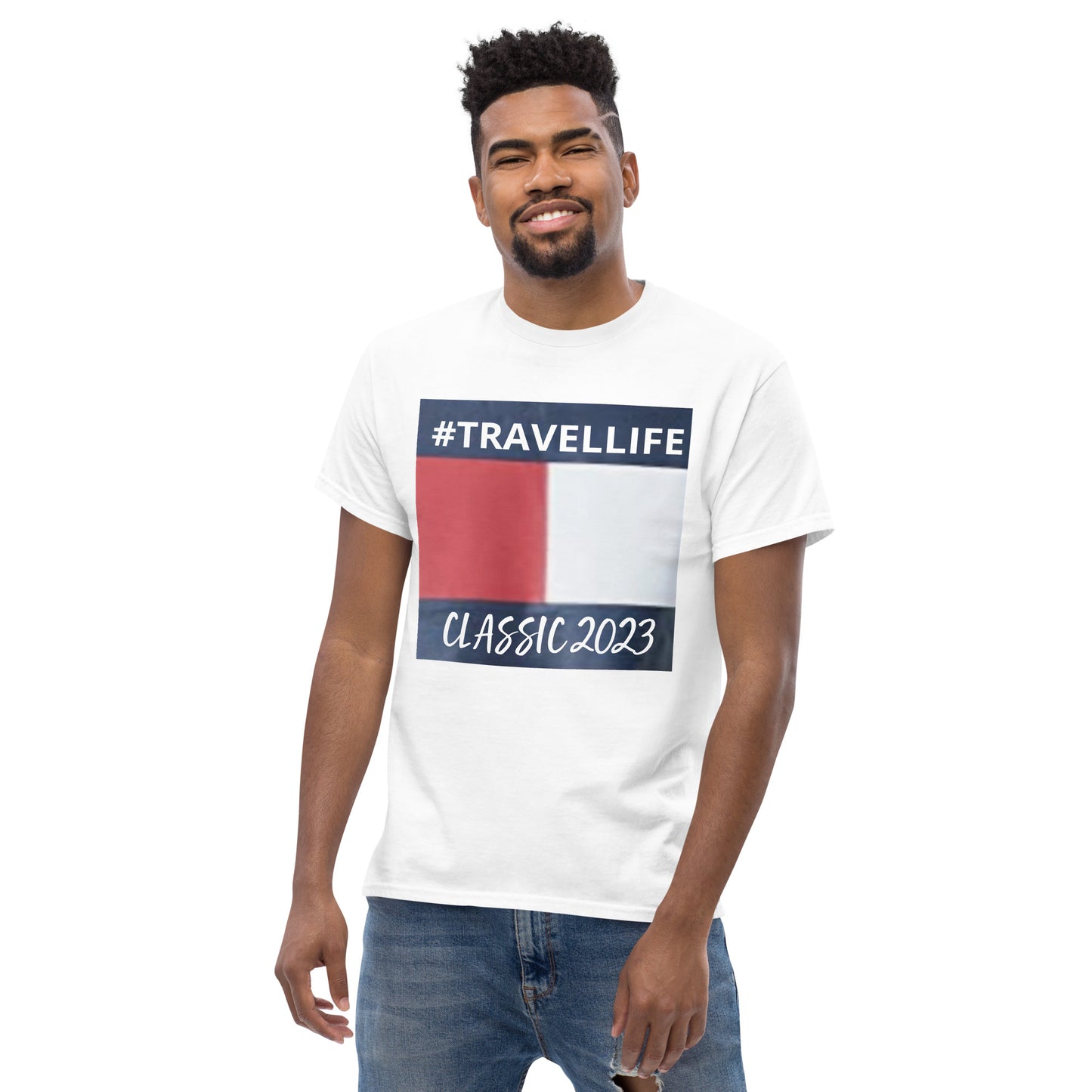 #Travellife Banner Classic 2023 Men's Tee White Text