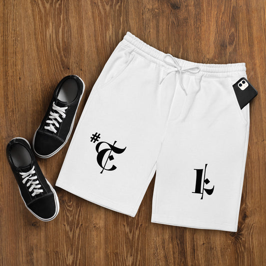 Men's White Fleece Shorts Black #TL