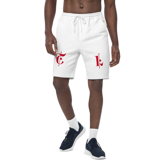 Men's White Fleece Shorts Red #TL