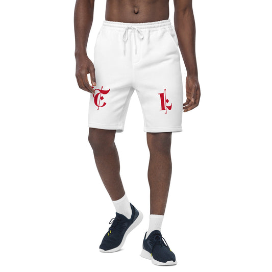 Men's White Fleece Shorts Red #TL 2X+