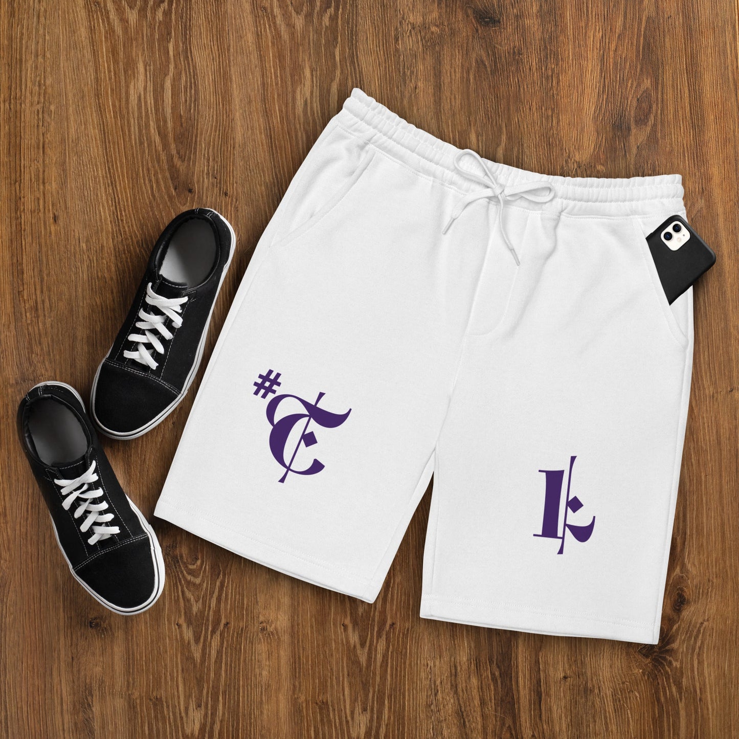 Men's White Fleece Shorts Purple #TL 2X+