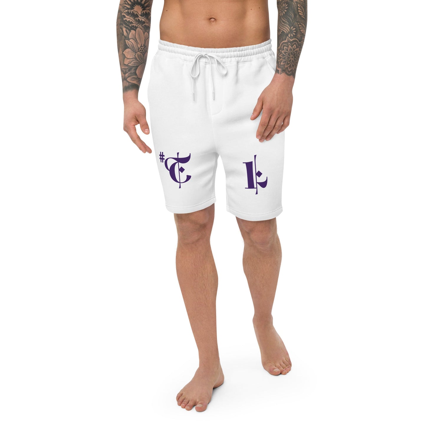 Men's White Fleece Shorts Purple #TL 2X+