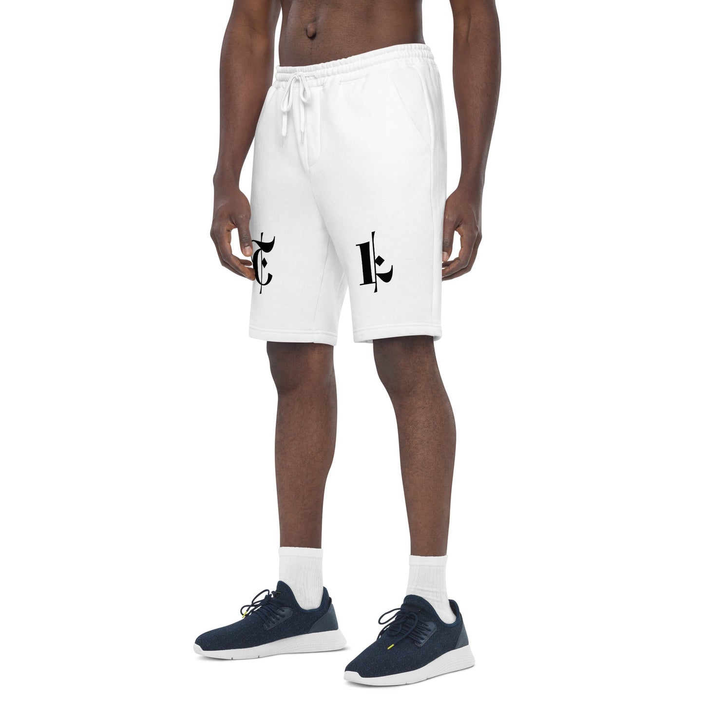 Men's White Fleece Shorts Black #TL 2X+