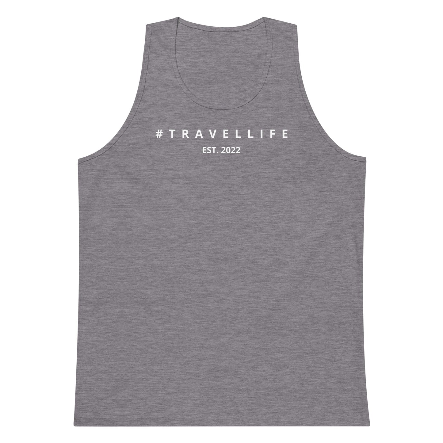 #Travellife Est. 2022 Men’s Premium Tank Top White Text 2X+