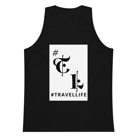 White Background #TL Logo Black Men’s Premium Tank Top Black Text 2X+